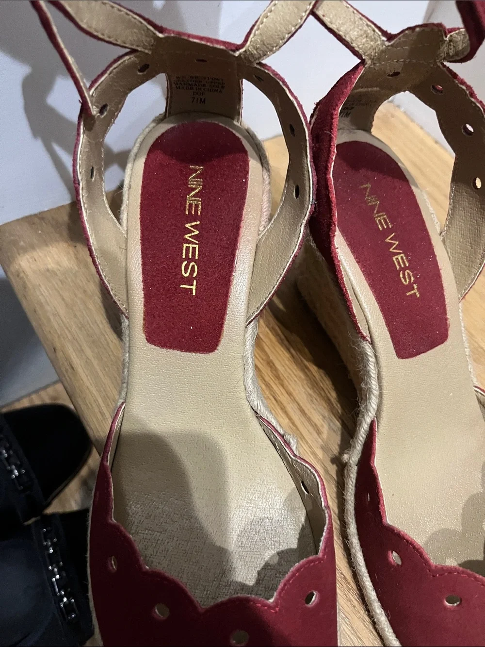 Nine West Red Scalloped Espadrille Ankle-Strap Flats